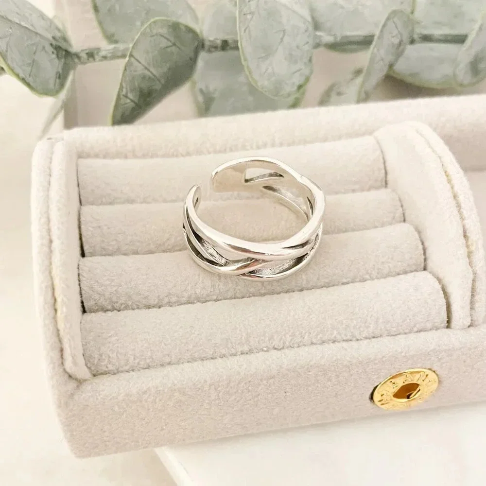 925 Sterling Silver Criss Cross Ring Minimalist Layer Ring Stackable Ring Band